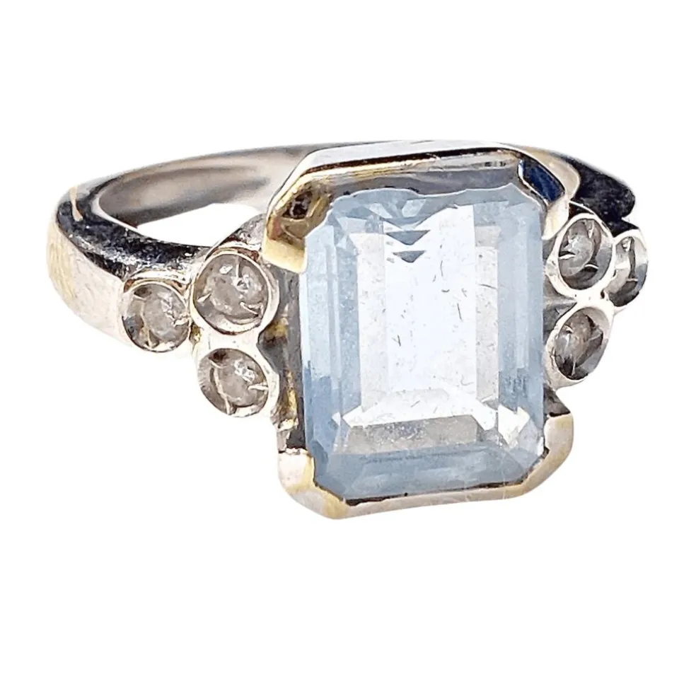 Bague Or jaune Diamant Aigue-marine