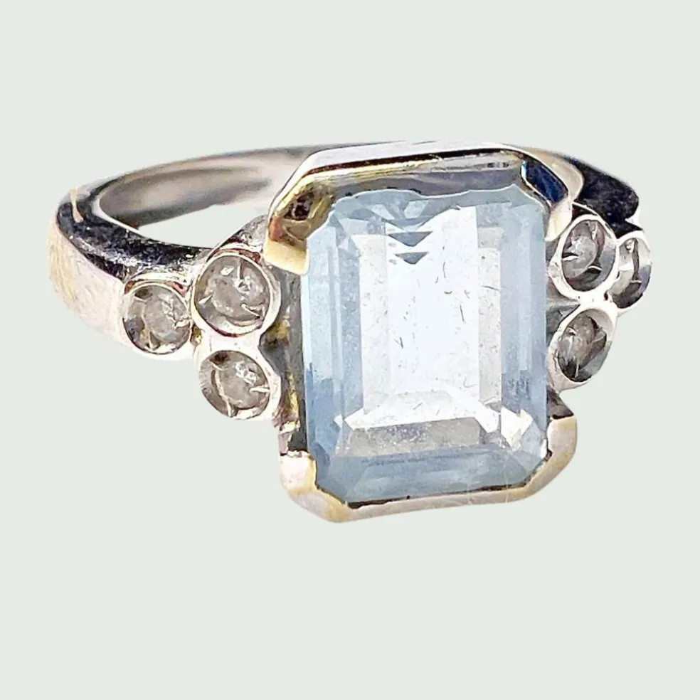 Bague Or jaune Diamant Aigue-marine