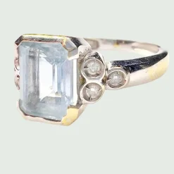 Bague Or jaune Diamant Aigue-marine