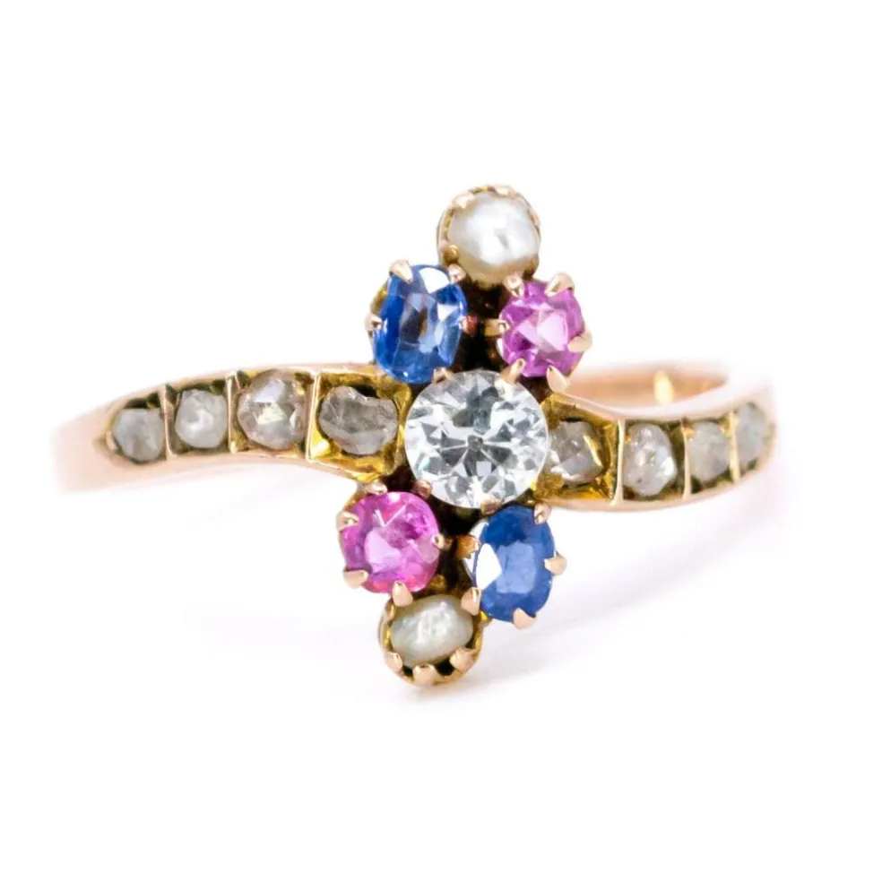 Bague Or jaune Diamant Perle Rubis Saphir