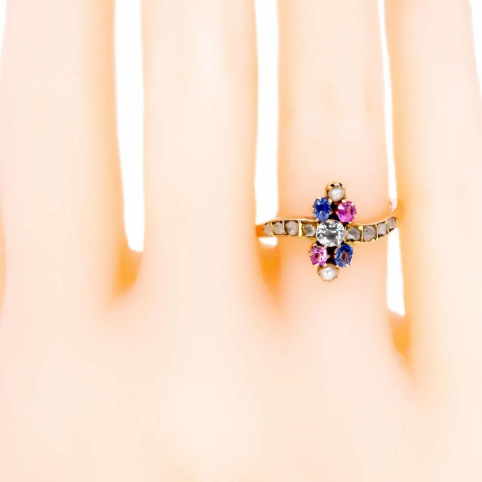 Bague Or jaune Diamant Perle Rubis Saphir