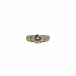 Bague or jaune, diamant rond et diamants baguettes