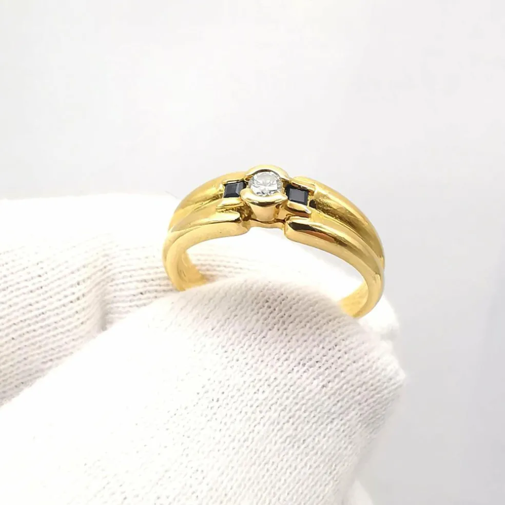 Bague or jaune diamant saphirs