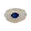 Bague or jaune, diamants et saphir.