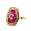 Bague or jaune diamants et rubis, style Art Déco