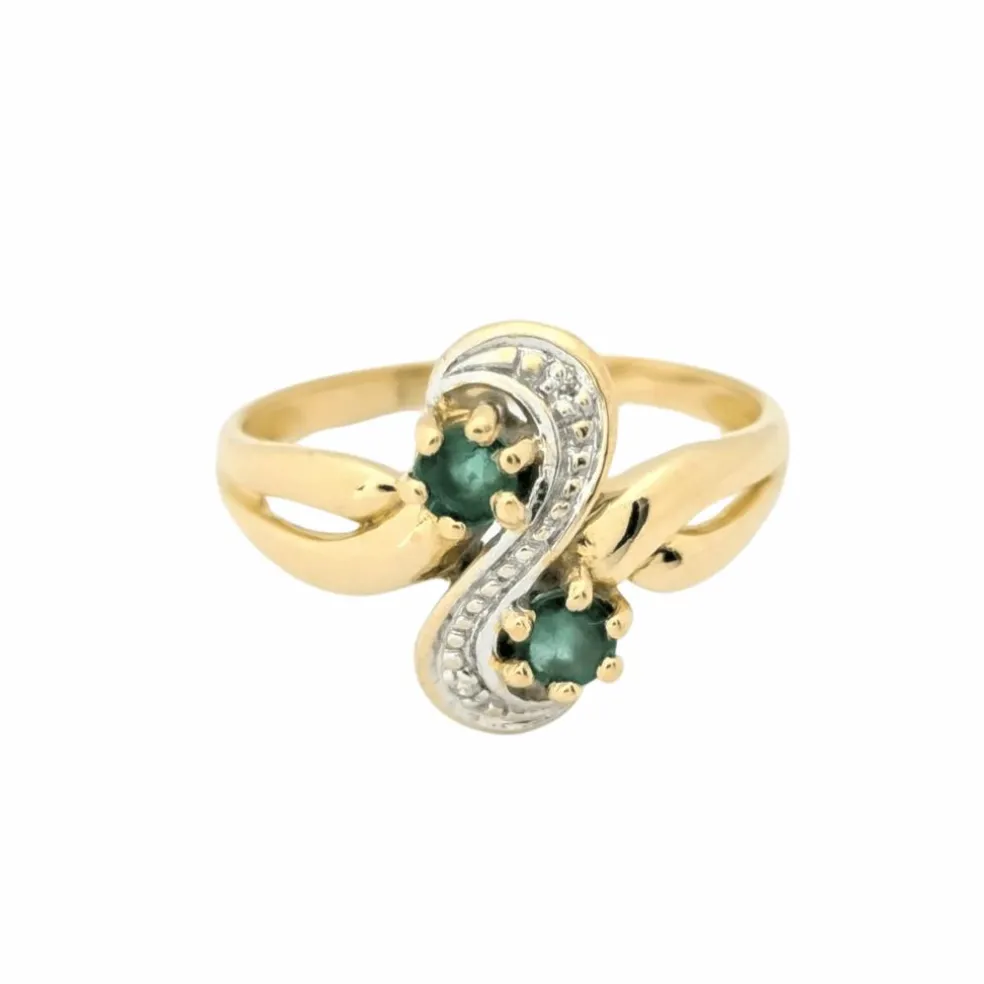 Bague or jaune diamants et émeraudes