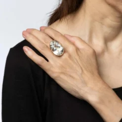 Bague or jaune diamants et cristal de roche
