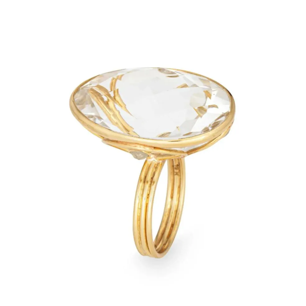 Bague or jaune diamants et cristal de roche