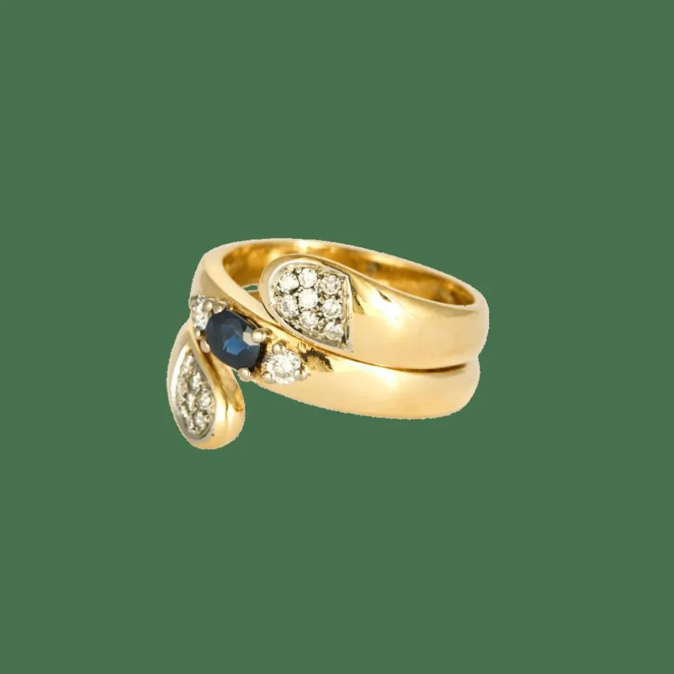 BAGUE OR JAUNE DIAMANTS ET SAPHIR