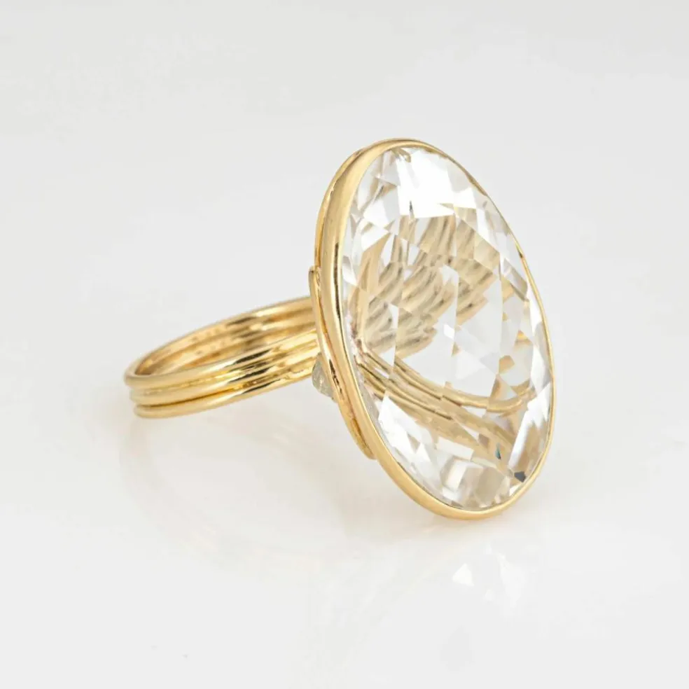 Bague or jaune diamants et cristal de roche