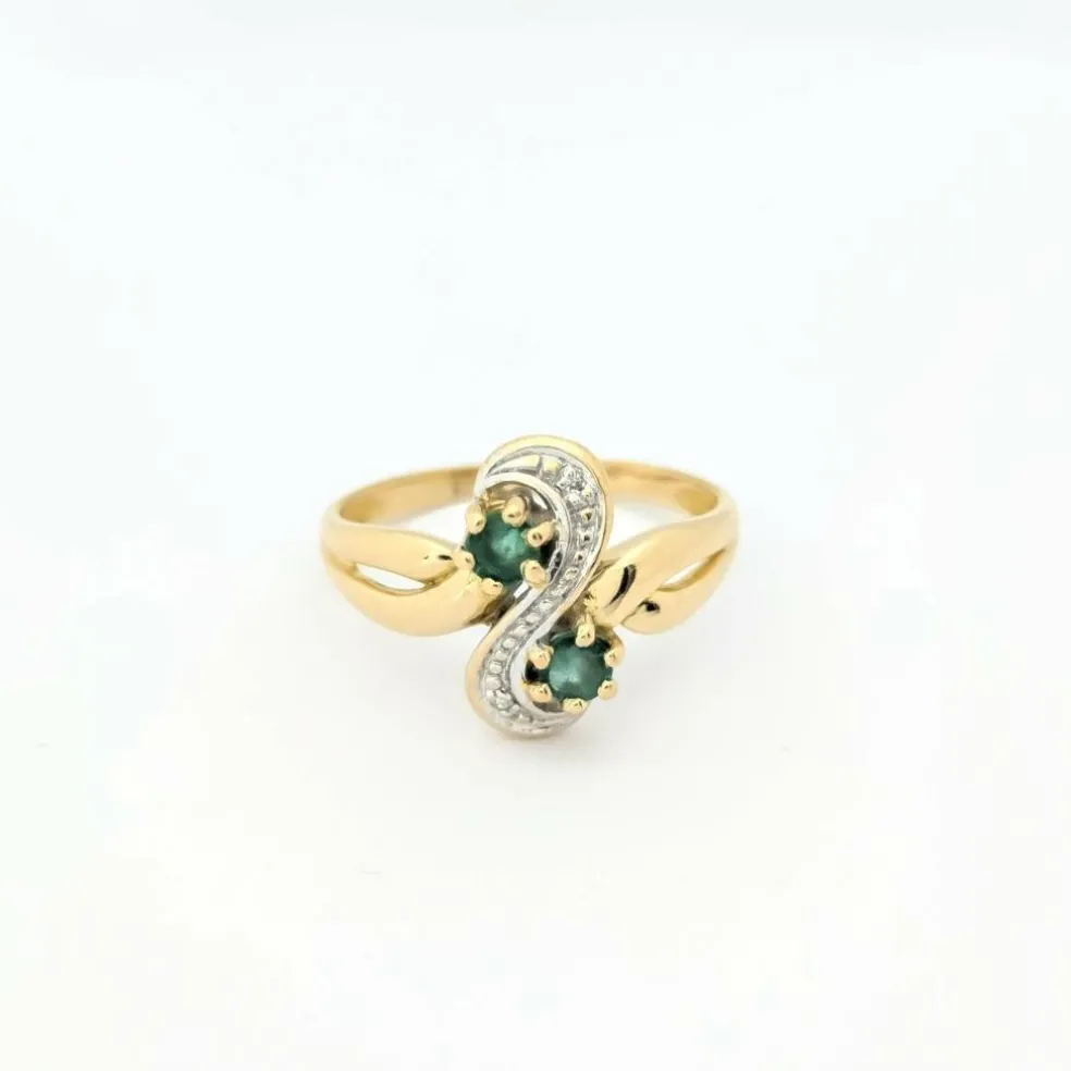Bague or jaune diamants et émeraudes
