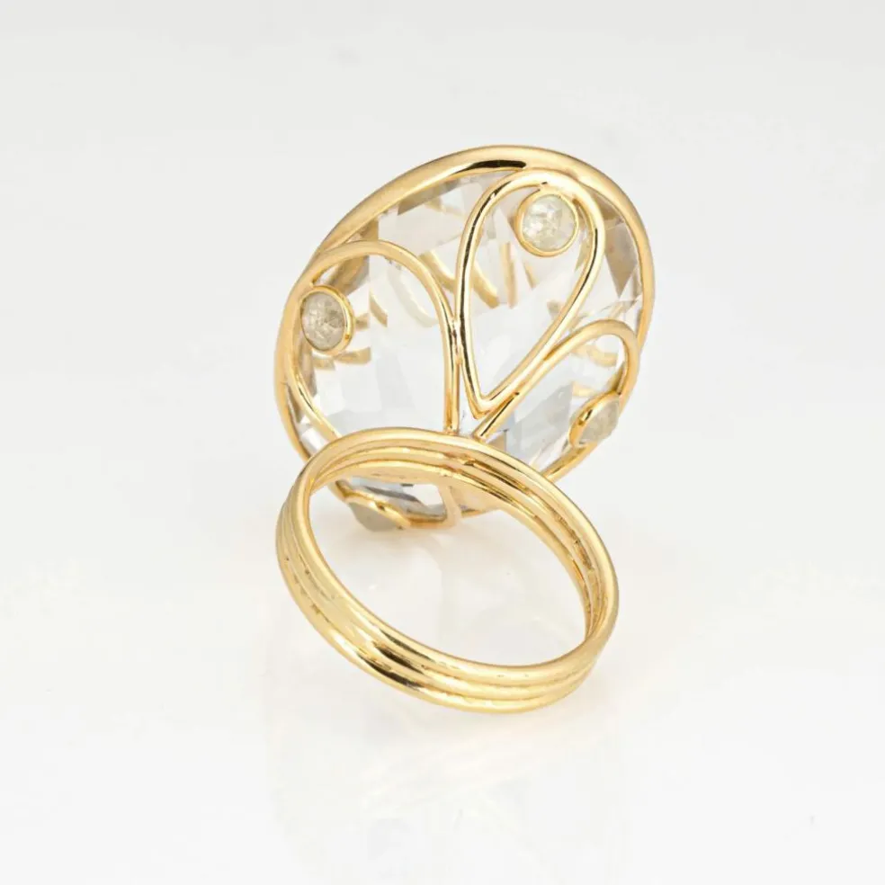 Bague or jaune diamants et cristal de roche