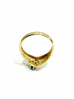 Bague or jaune, diamants, émeraudes