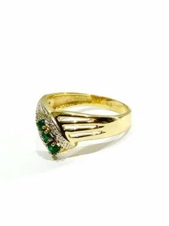 Bague or jaune, diamants, émeraudes