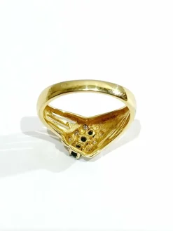 Bague or jaune, diamants, émeraudes