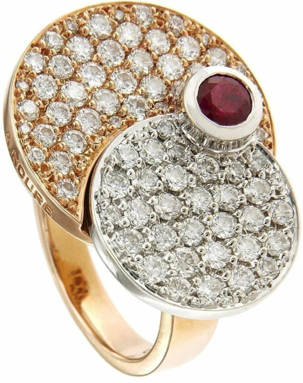 Bague or jaune diamants rubis