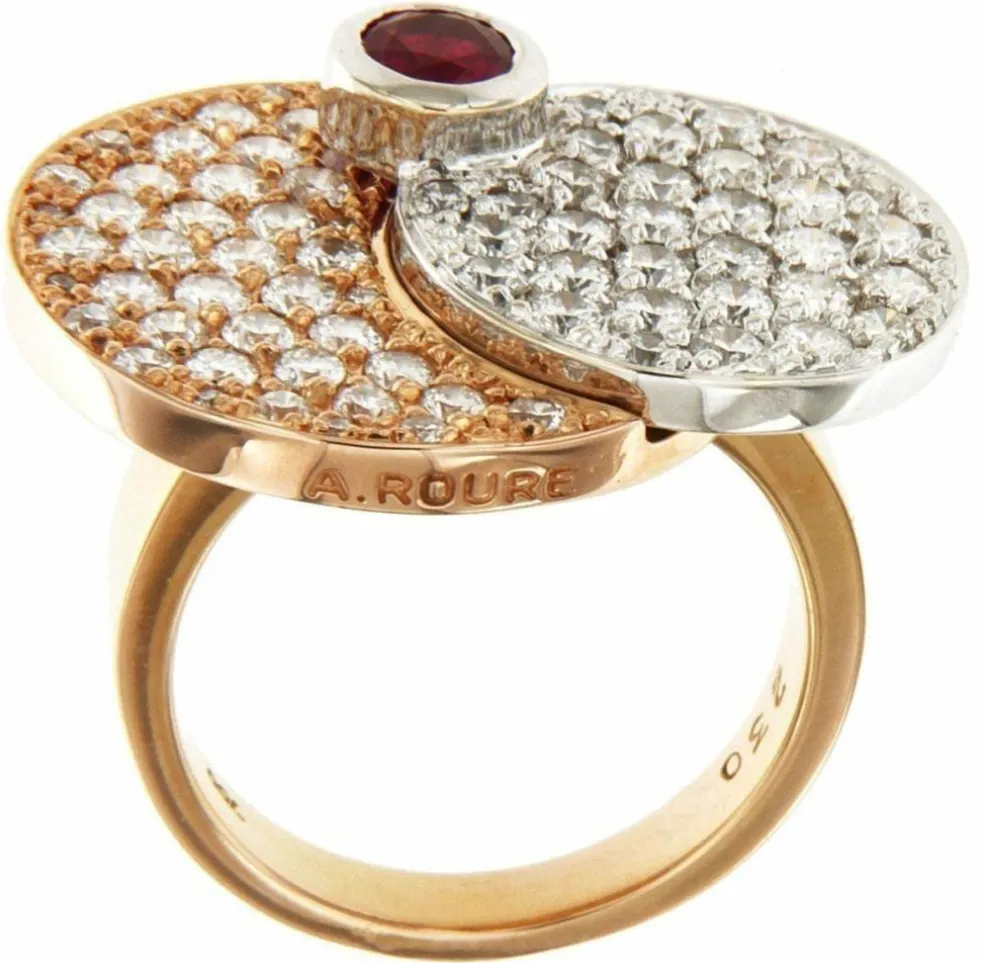 Bague or jaune diamants rubis