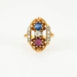 Bague Or jaune Diamants Rubis et Saphirs
