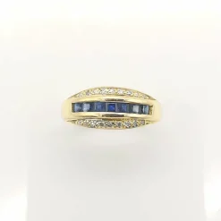 Bague or jaune, diamants, saphirs