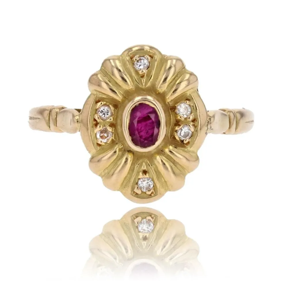 Bague or jaune d'occasion rubis diamants