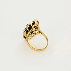 Bague or jaune doublé d'argent, diamants et émeraude