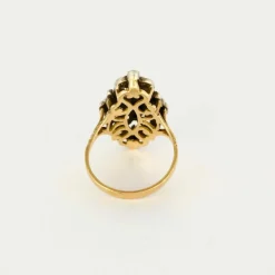 Bague or jaune doublé d'argent, diamants et émeraude