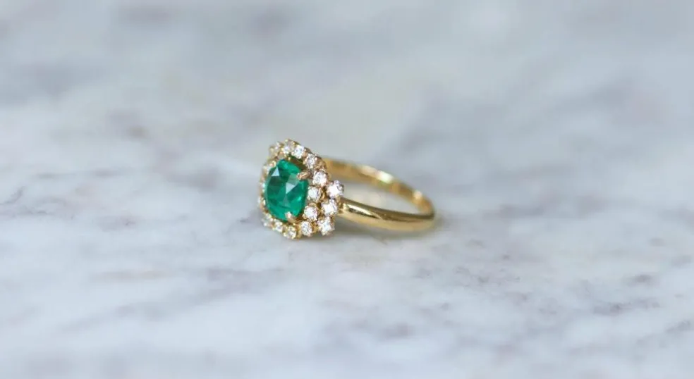 Bague Or Jaune Emeraude 1,52 Ct et Diamants