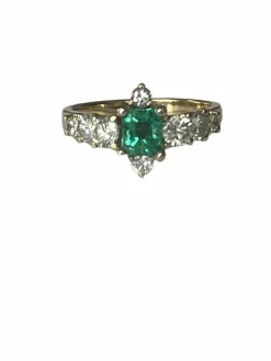 Bague Or Jaune Emeraude Diamants