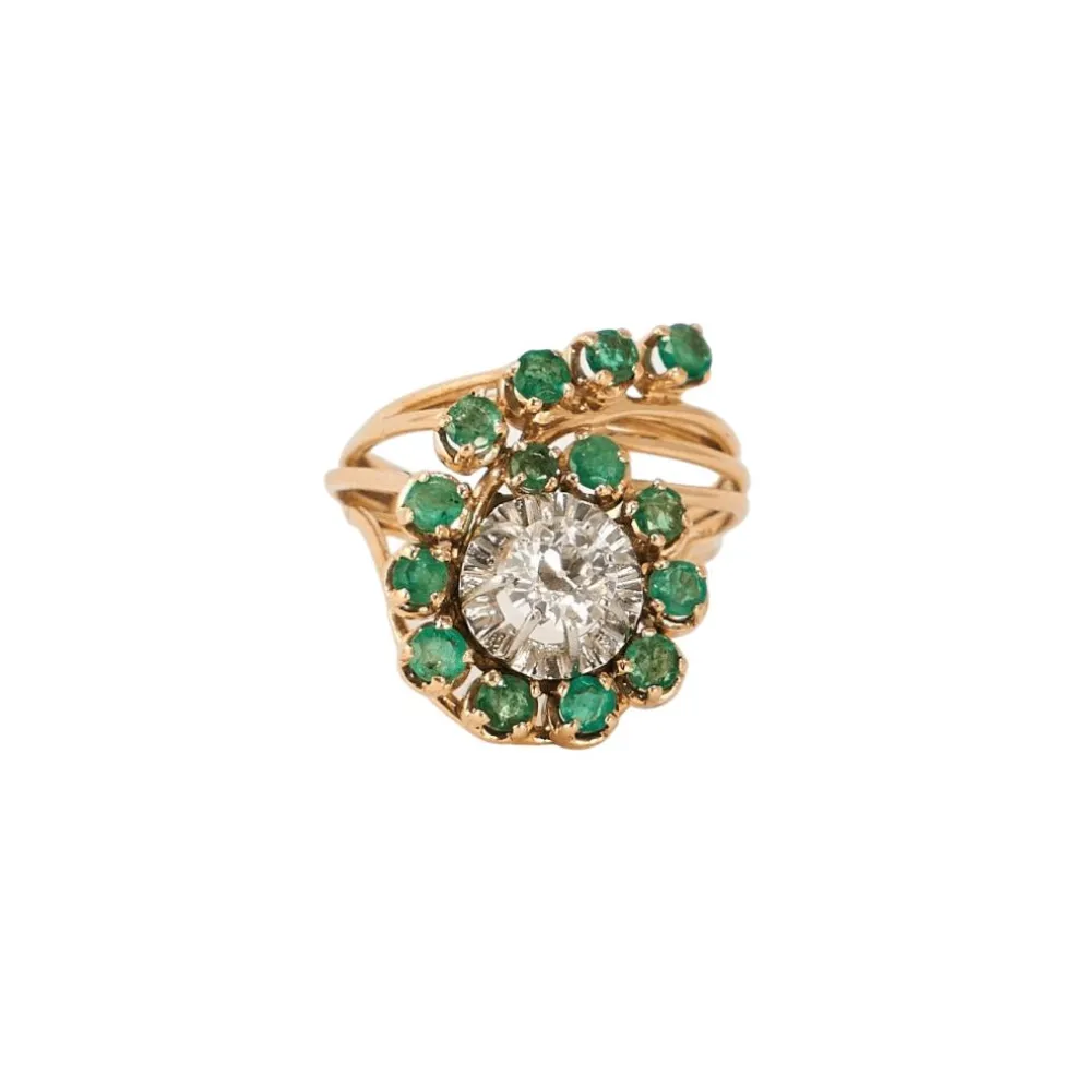 Bague Or Jaune Emeraude Diamants
