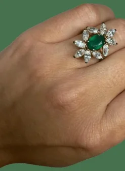 BAGUE OR JAUNE EMERAUDE DIAMANTS MARQUISE