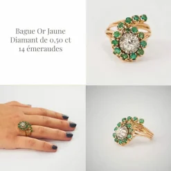 Bague Or Jaune Emeraude Diamants