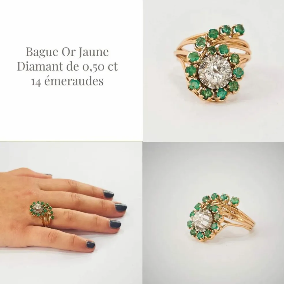 Bague Or Jaune Emeraude Diamants