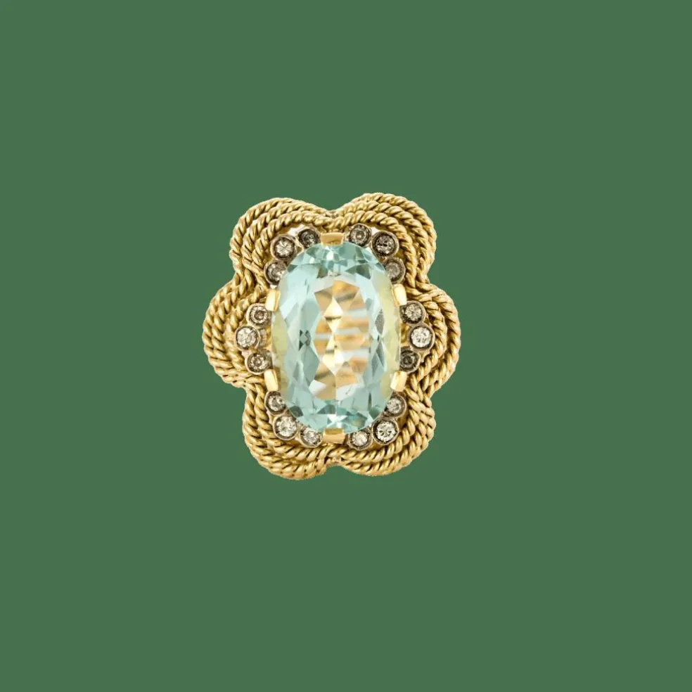 BAGUE OR JAUNE ET AIGUE-MARINE.