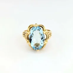 Bague or jaune et aigue-marine