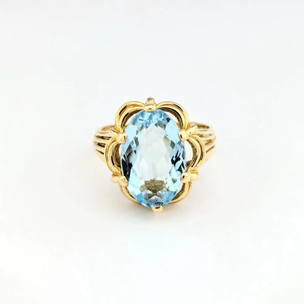 Bague or jaune et aigue-marine