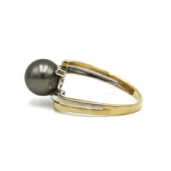 Bague or jaune et blanc perle