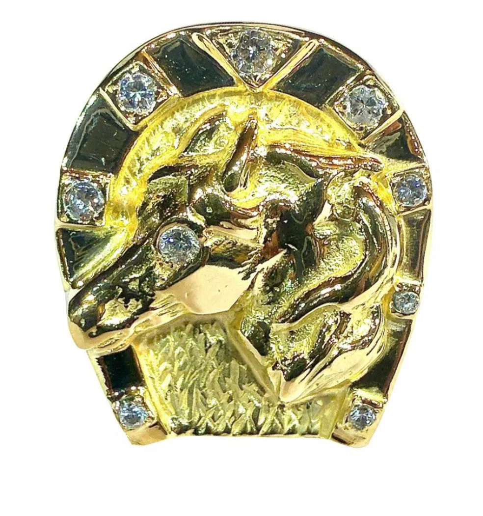 Bague or jaune et diamants , Fer à cheval
