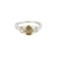 Bague or jaune et gris, diamant brun et diamants