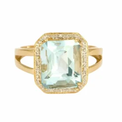 Bague or jaune et gris, diamants et aigue marine
