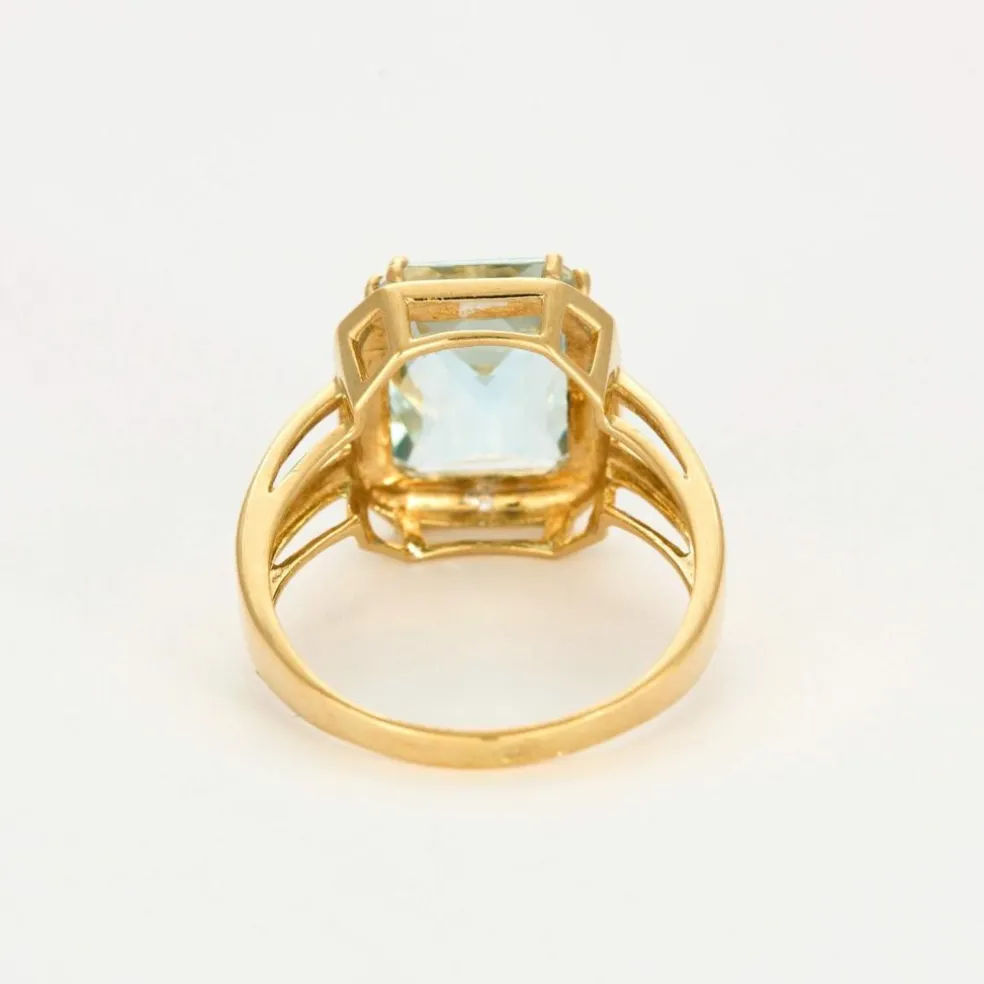 Bague or jaune et gris, diamants et aigue marine