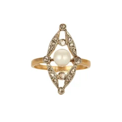 Bague or jaune et gris perle et diamants