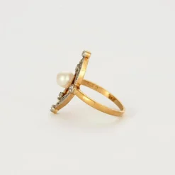 Bague or jaune et gris perle et diamants
