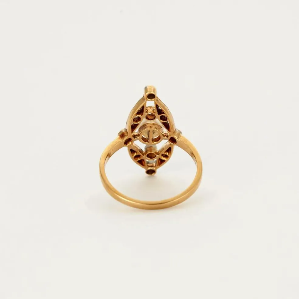 Bague or jaune et gris perle et diamants