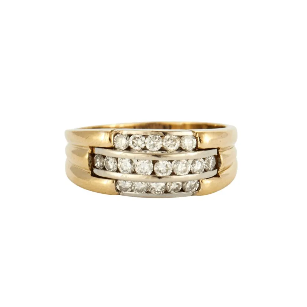 Bague or jaune et gris sertis de diamants