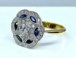 Bague Or jaune et Or blanc Saphirs et Diamants