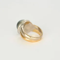 Bague or jaune et or blanc, perle et diamants
