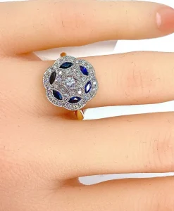 Bague Or jaune et Or blanc Saphirs et Diamants