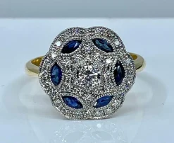 Bague Or jaune et Or blanc Saphirs et Diamants