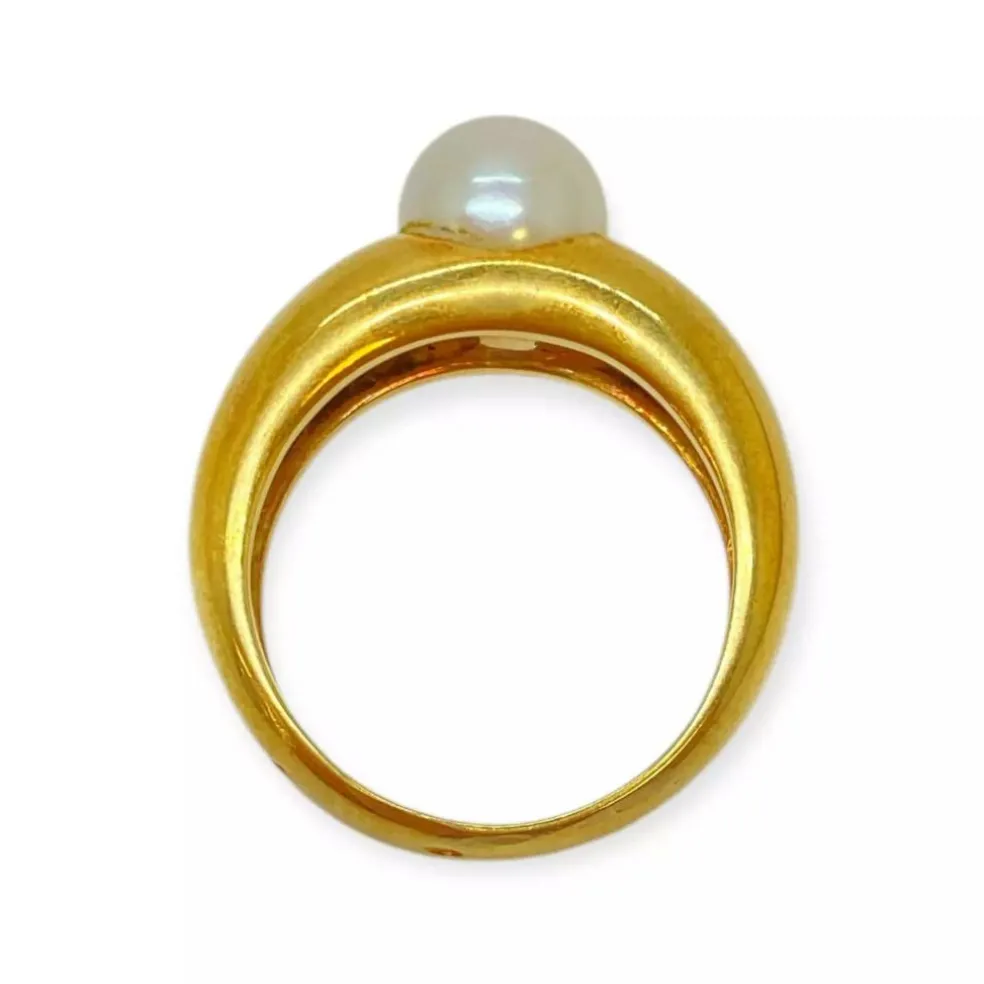 Bague or jaune et perle