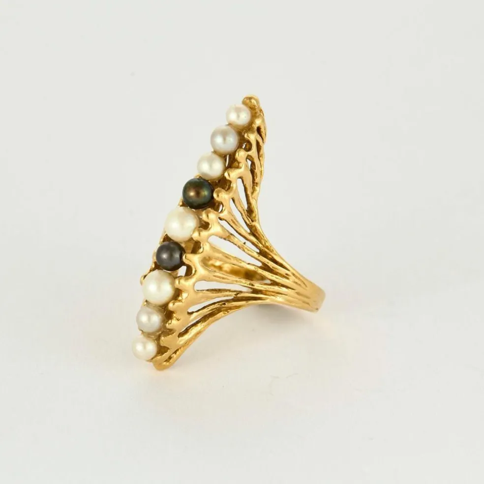 Bague or jaune et perles